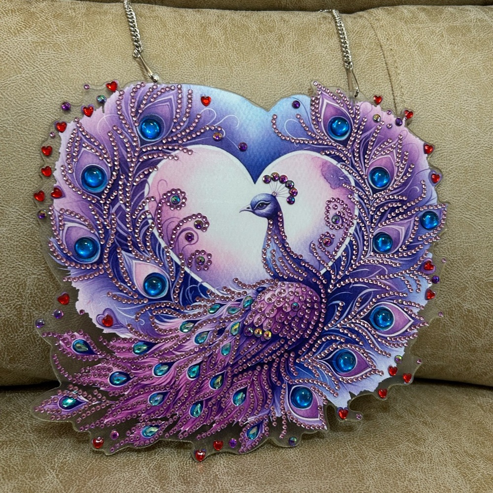 Colorful Peacock Heart-Shaped Wall Art. The Pink One